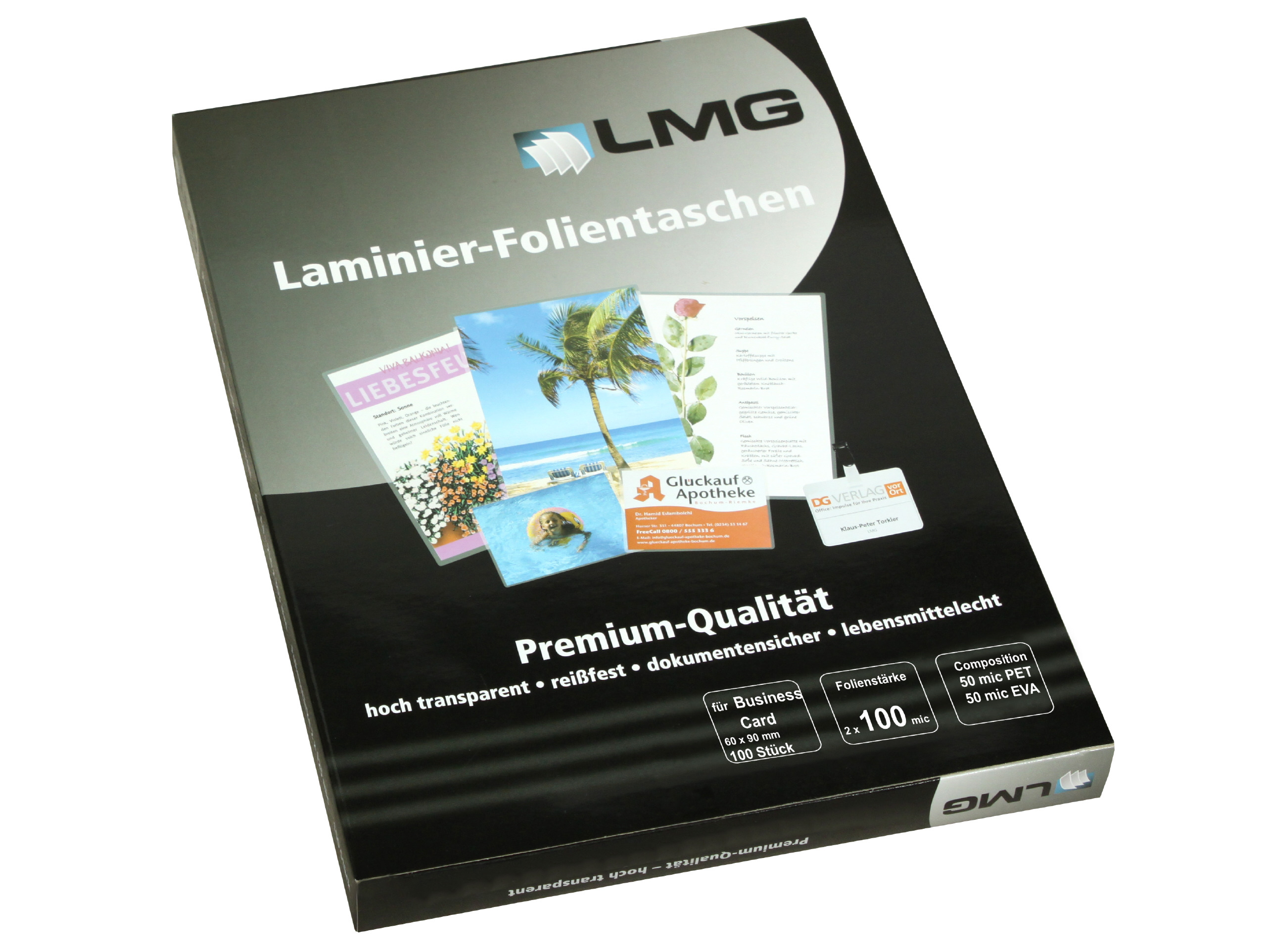 Premium Laminierfolien Business Card (60 x 90 mm), 2 x 100 mic, glänzend (100 Stück)