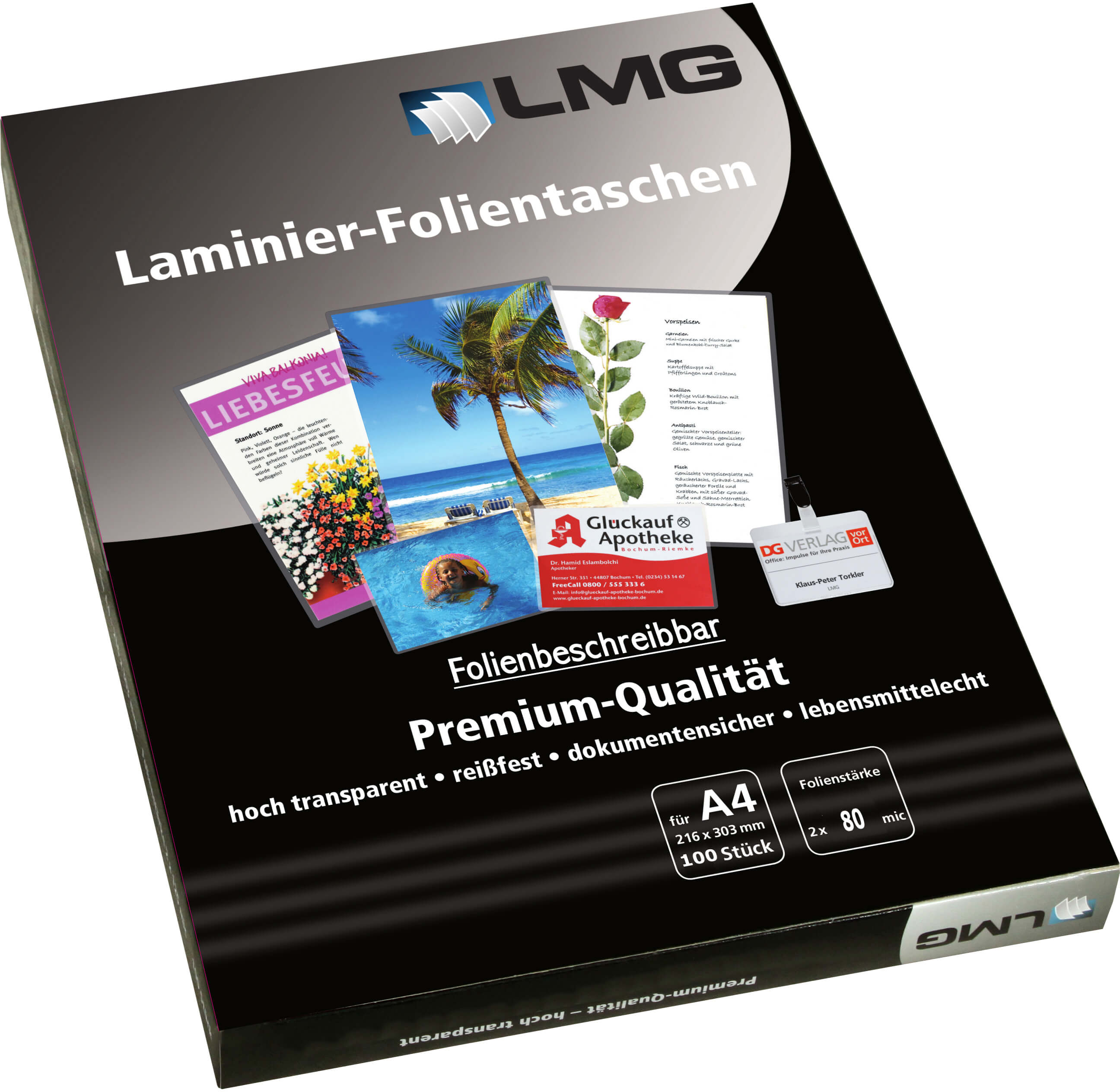 Beschreibbare Laminierfolien glänzend A4, 80 mic | Bestnr. LMGA4-80-FS