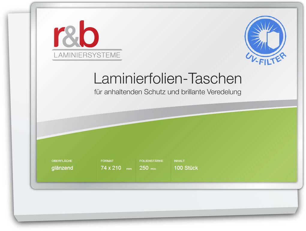 Laminierfolien 74 x 210 mm, 250 mic glänzend mit UV Filter | Bestnr. FT-74X210-250UV