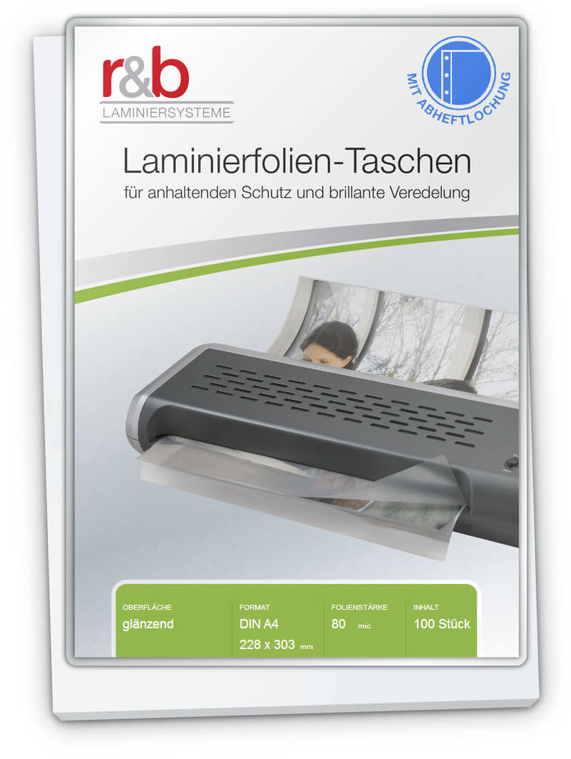 Laminierfolien A4, 228 x 303 mm, 80 mic, mit Abheftlochung | Bestnr. FT-A4-80L