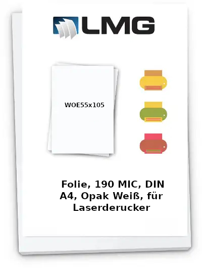 Folie, 190mic, DIN A4 opak weiß für Kopier und Laserdrucker auf 57 x 105 (10x) perforiert (100 Stück)