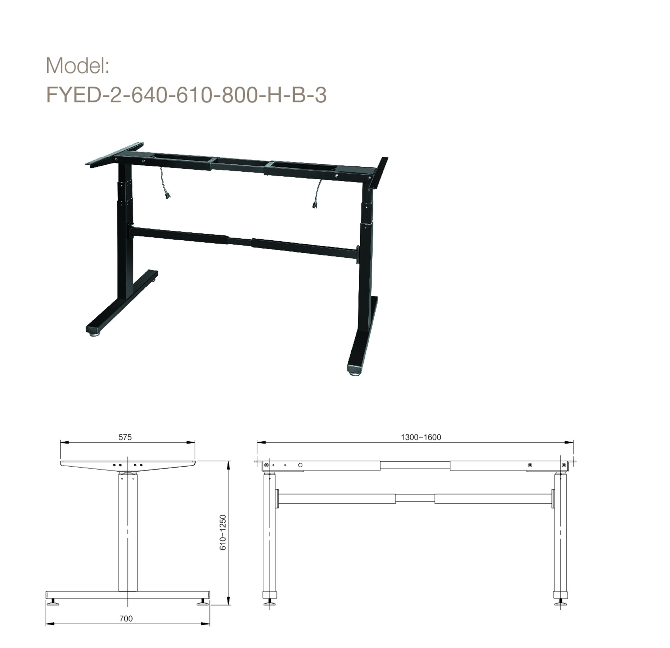 Eleketrisch Höhenverstellbarer Schreibtisch Tischgestell Länge: 1300-1600mm, Höhe:670-1200mm, 95 kg schwarz (1 Stück)