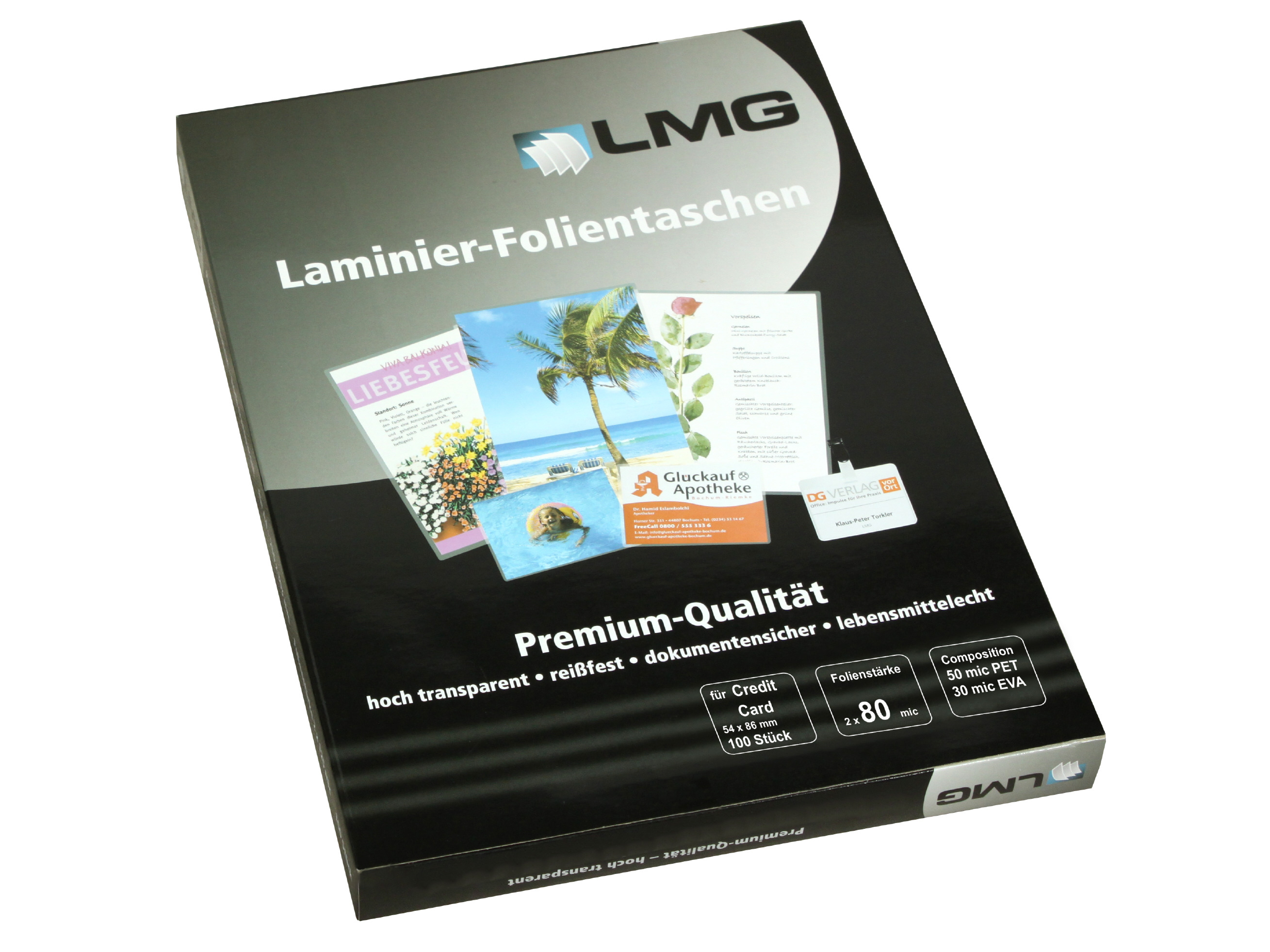 Premium Laminierfolien Credit Card (54 x 86 mm), 2 x 80 mic, glänzend (100 Stück)