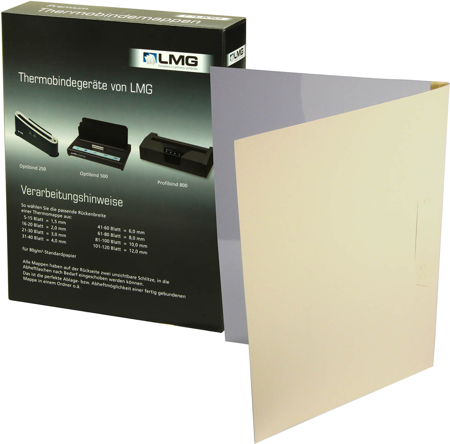 Thermobindemappen Leinen, Abheftlochung dunkelbeige 1,5 mm | Bestnr. LMG-BMDLEM-DBEI-R1.5