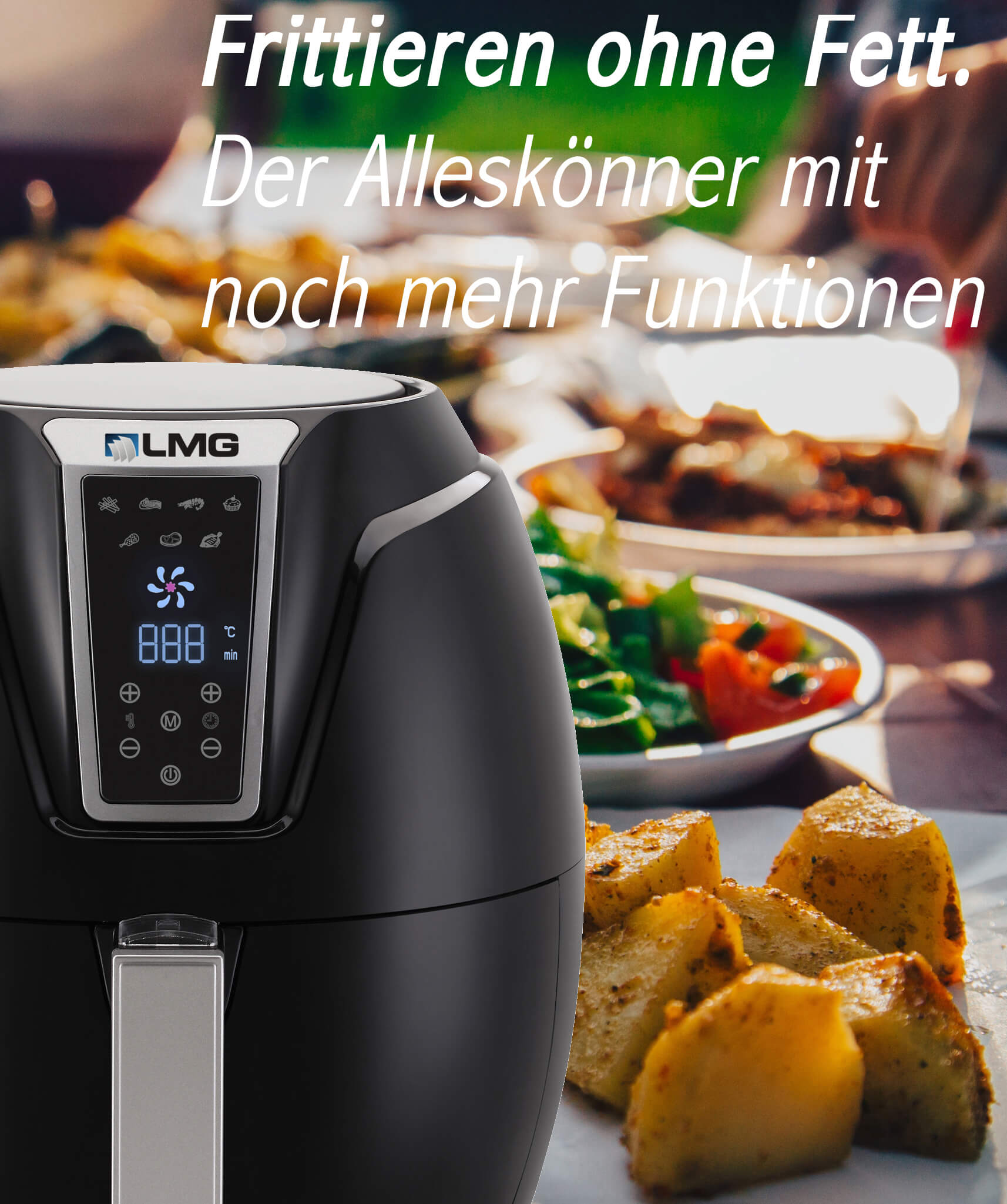 Heißluftfritteuse schwarz mit Touch Display, Runde Form (1 Stück)