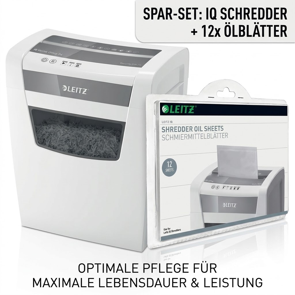 Leitz IQ Aktenvernichter Home Office P-4, 10 Blatt, weiß inkl 12 Blatt Leitz Ölpapier (1 Stück)