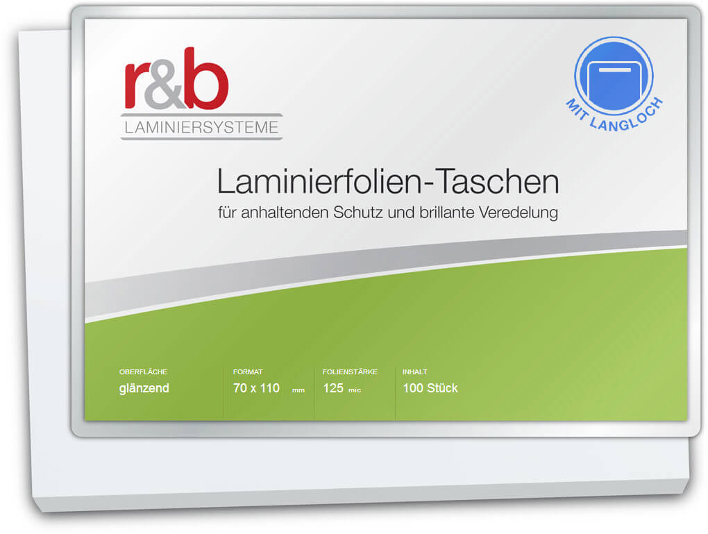 Laminierfolien 70 x 110 mm, 2 x 125 mic, mit Langloch | Bestnr. FT-70X110-125SL