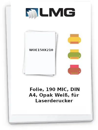 Folie, 190mic, DIN A4 opak weiß für Korier und Laserdrucker auf 57 x 210 mm (5x) perforiert (100 Stück)