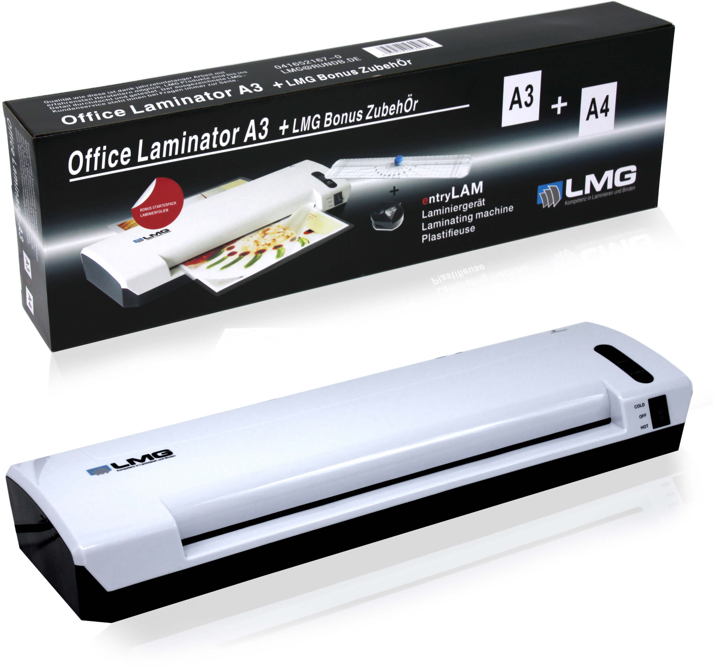 Laminiergerät bis A3-4 IN 1 SET - Kurze Aufwärmzeit, Automatischer Laminator für Heiß- und Kaltlamination, 125mic (1 Stück)