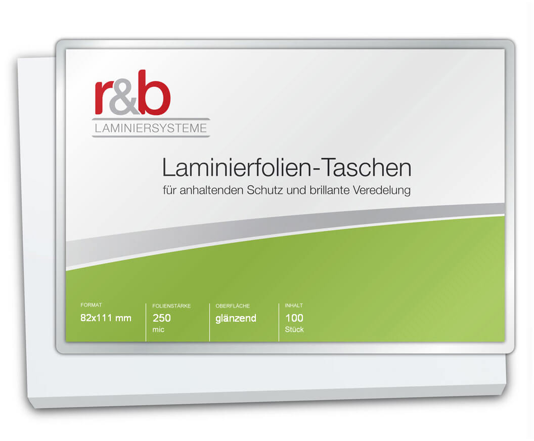 Glänzende Laminierfolien 82 x 111 mm, 2x 250 mic von r&b | Bestnr. FT-82X111-250