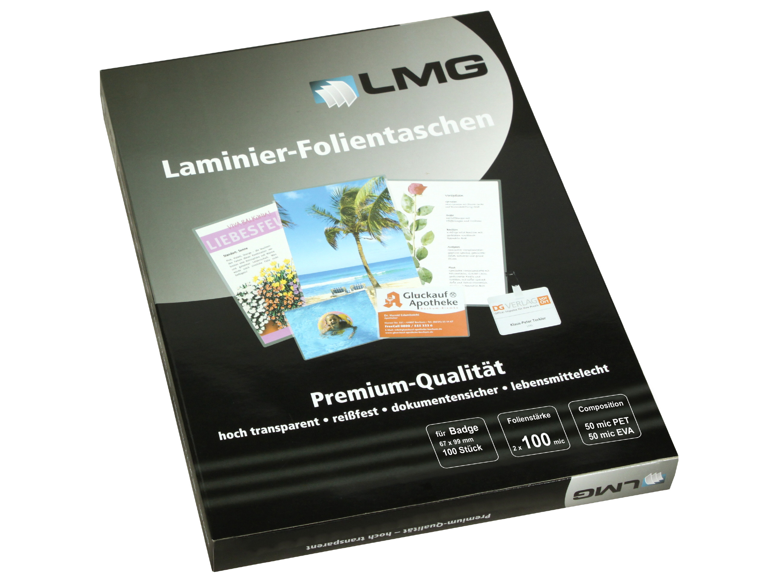 Laminierfolien Badge (67 x 99 mm), 2 x 100 mic, glänzend (100 Stück)