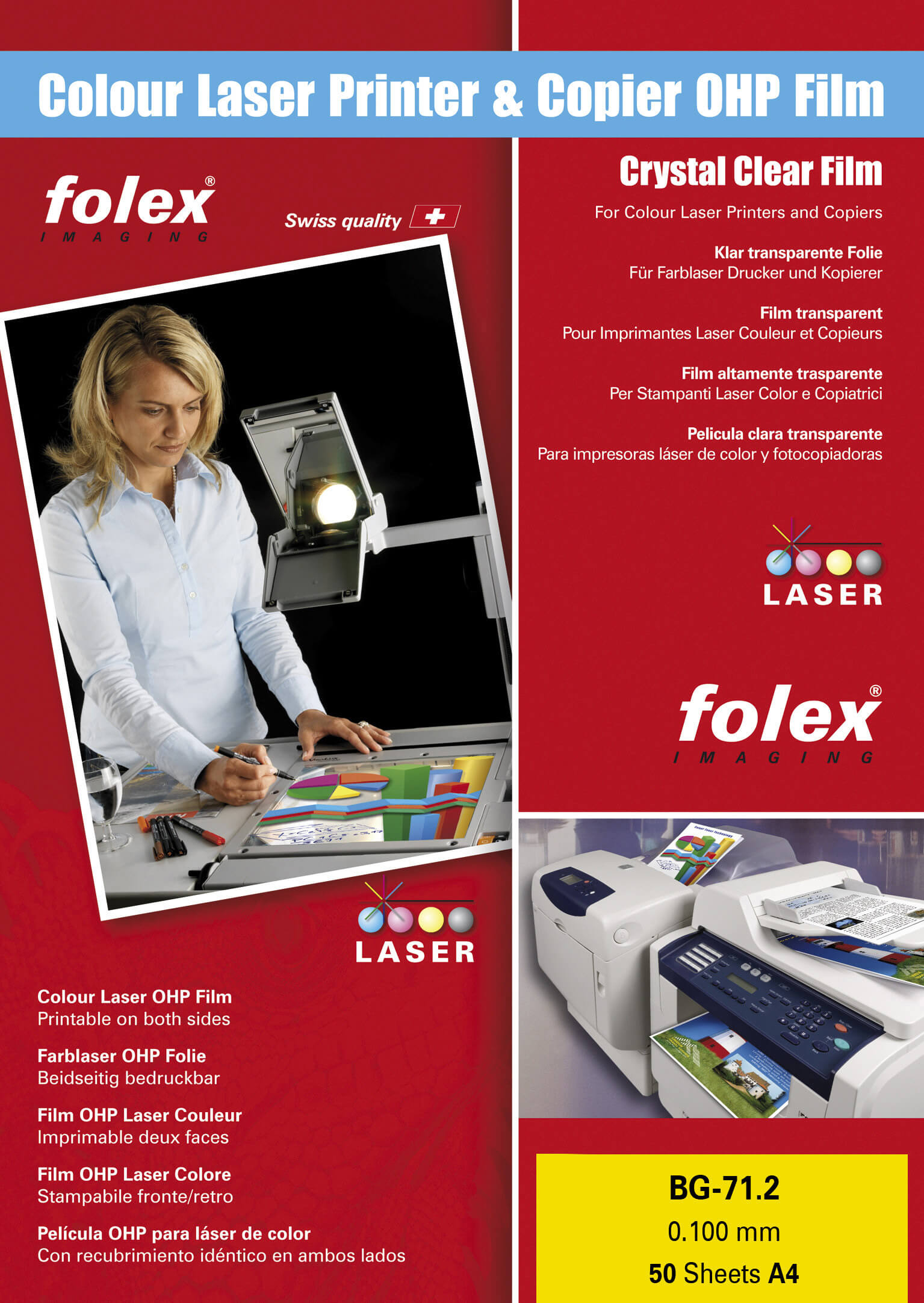 Folex Overheadfolie Kopierer + Laserdrucker A4, 100mic | Bestnr. FOLEX-BG-71.2