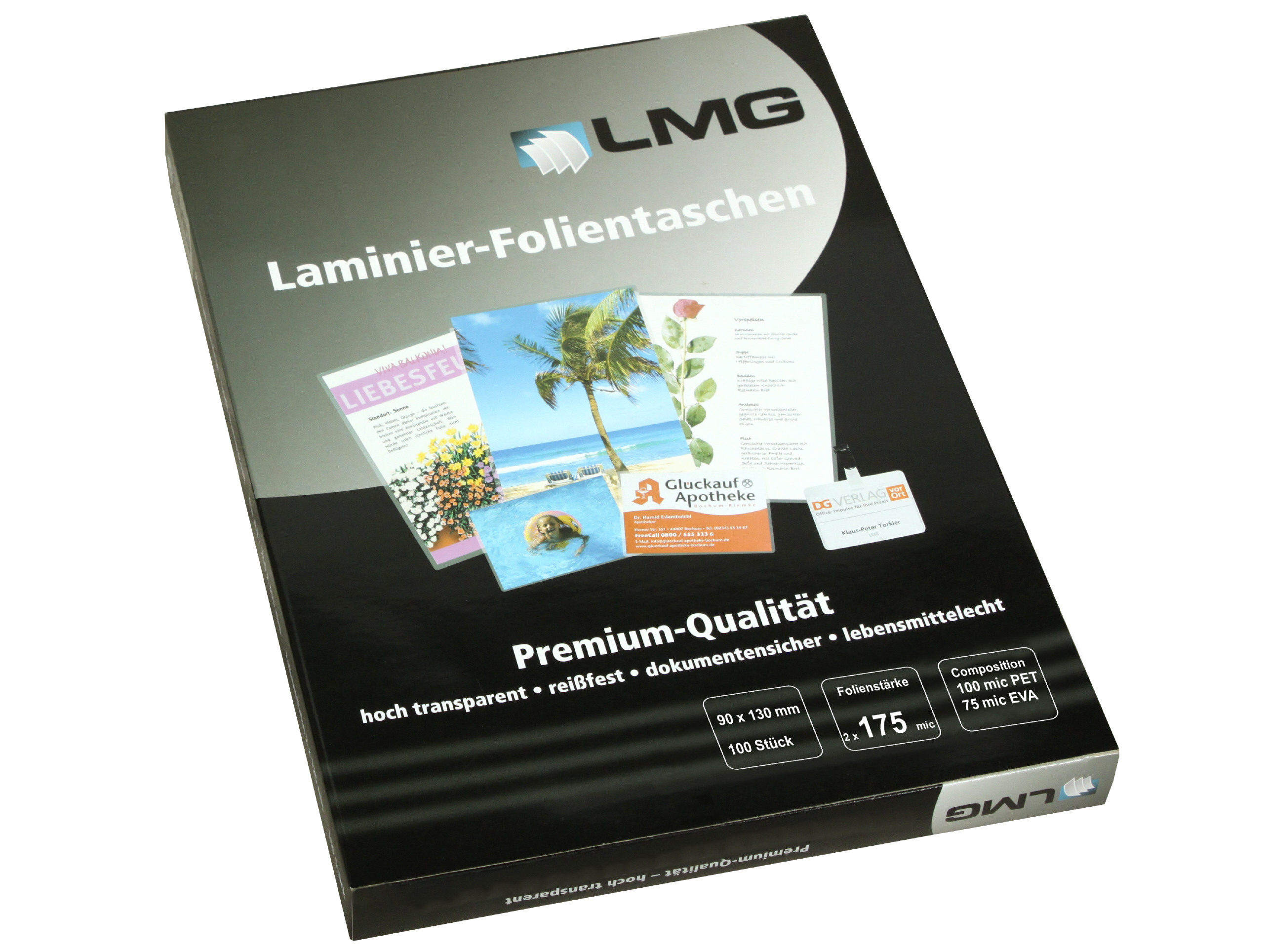 Premium Laminierfolien 90 x 130 mm, 2 x 175 mic, glänzend (100 Stück)