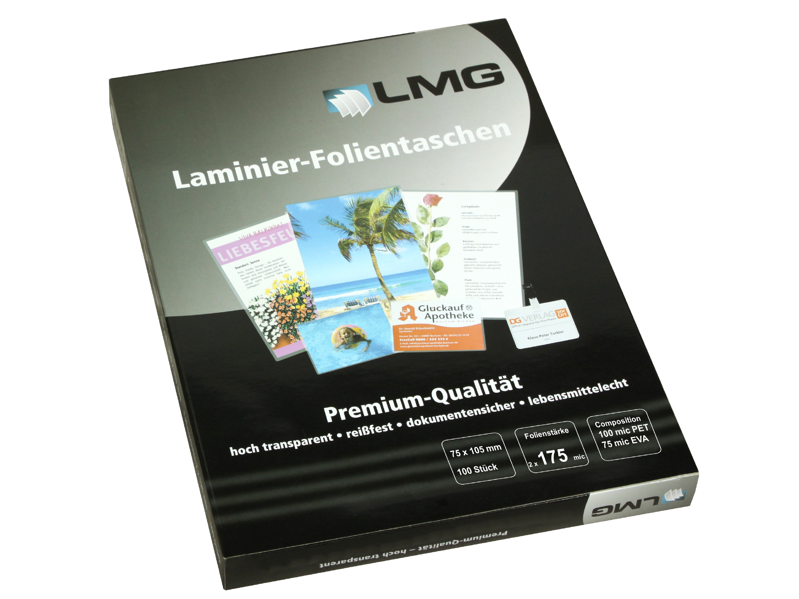 Laminierfolien 75 x 105 mm, 2 x 175 mic, glänzend (100 Stück) Laminierfolien 75 x 105 mm, 2 x 175 mic, glänzend (100 Stück)
