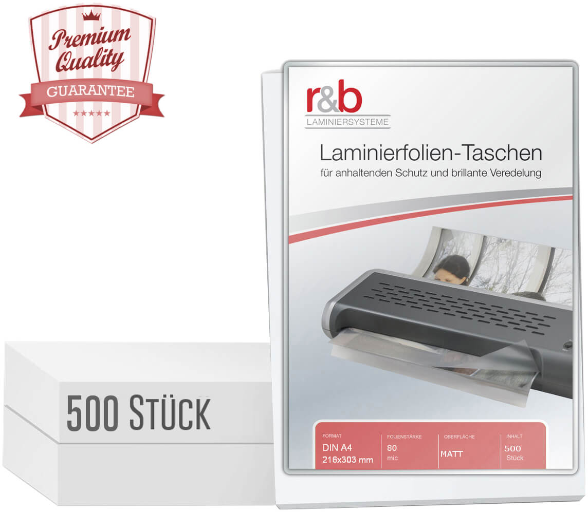 Laminierfolien A4 500 Stück (216 x 303 mm), 2 x 80 mic, matt (500 Stück)