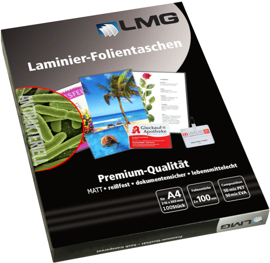 Laminierfolie A4 216 x 303mm, 100 mic matt antibakteriell | Bestnr. AB-A4-100M