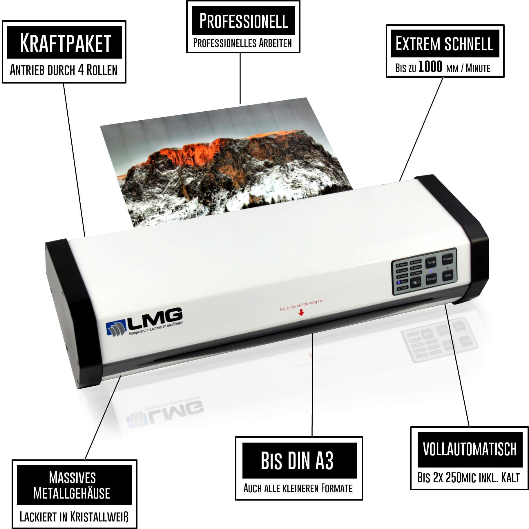 Vollautomatisches A3 - Laminiergerät + Laminierfolien 25 x A3 + 100 x A4 (1 Stück)