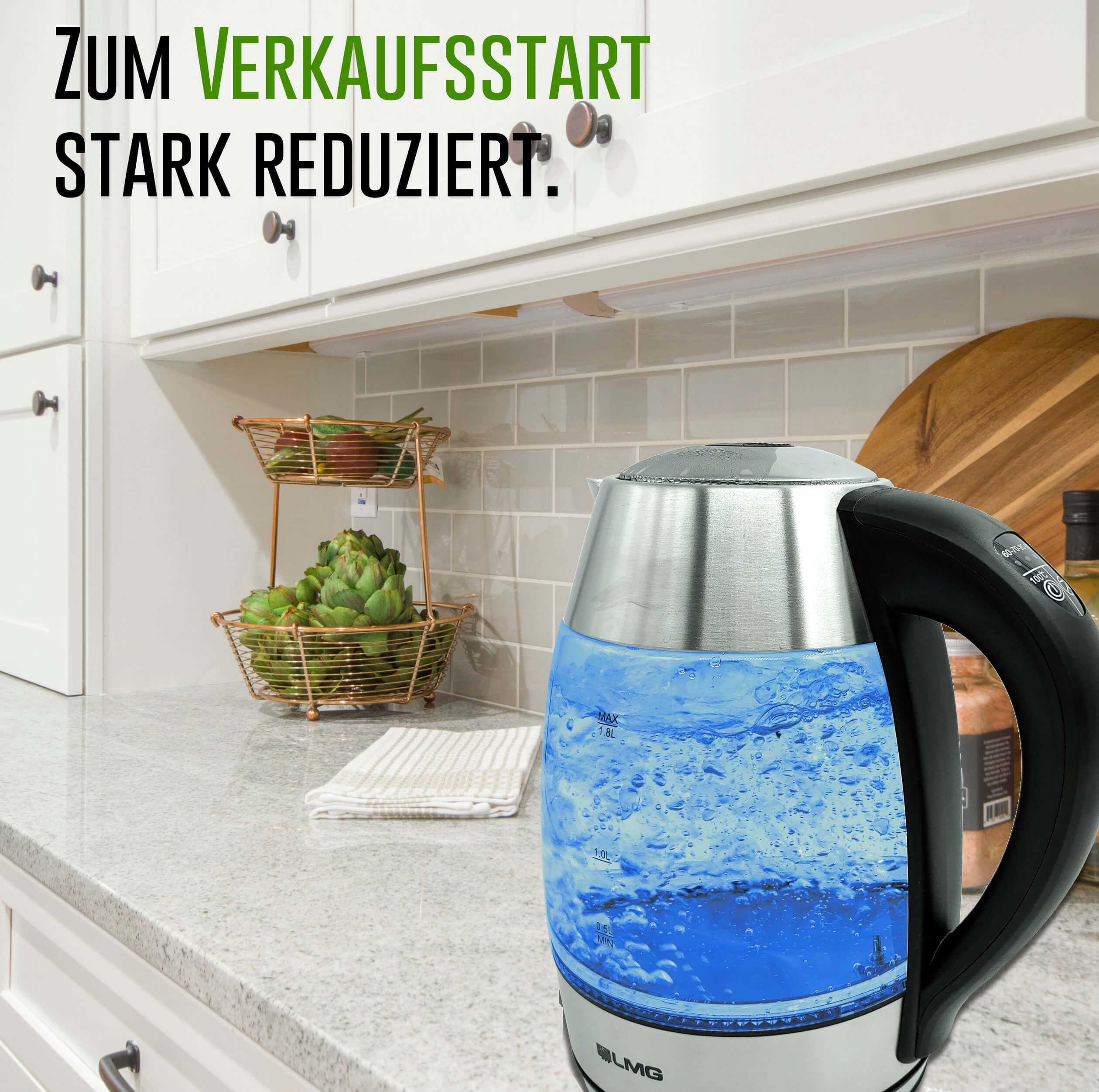 Wasserkocher 2200 Watt Edelstahl LED Glas (1 Stück)