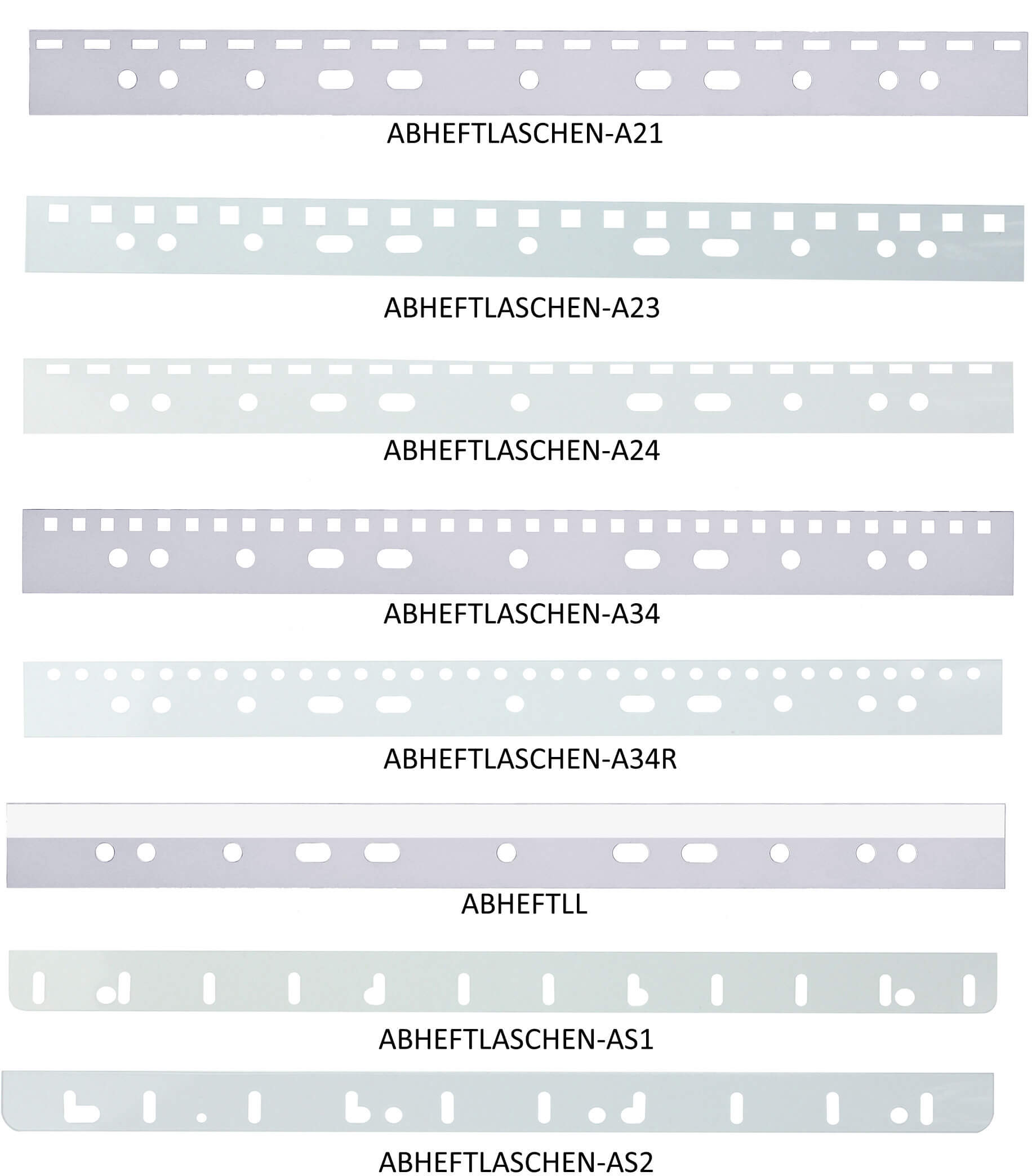 Abheftstreifen aus transparentem PVC 300 mic mit 4 fach-Lochung Draht 2:1 - A5 (100 Stück)