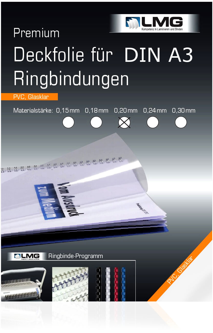 Abdeckklarsichtfolie Premium Qualität A3 PVC klar 0,2 mm | Bestnr. UMT020TA3A