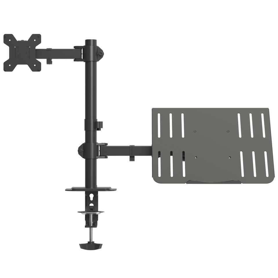Monitorhalterung mit Laptophalterung, 1 Monitor bis 32 Zoll, max. 10 kg je Halterung, 1 Arm, 1 Laptophalter, verstellbar schwarz (1 Stück)
