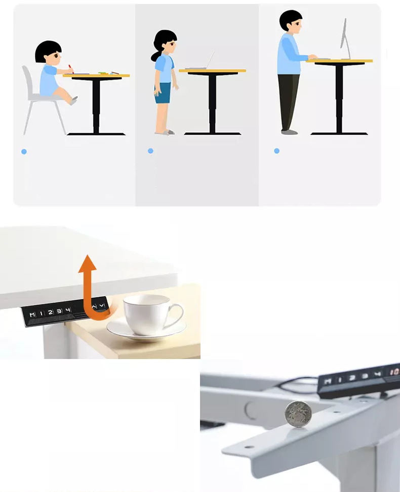 Elektrisch höhenverstellbares Tischgestell mit 3 Standfüßen und einer max. Höhe von 1250 mm, weiß (1 Stück)