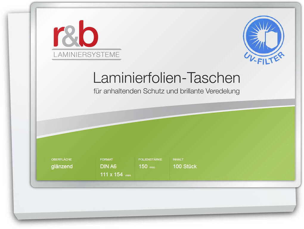 Laminierfolien A6 111 x 154 mm 150 mic glänzend UV Filter | Bestnr. FT-A6-150UV
