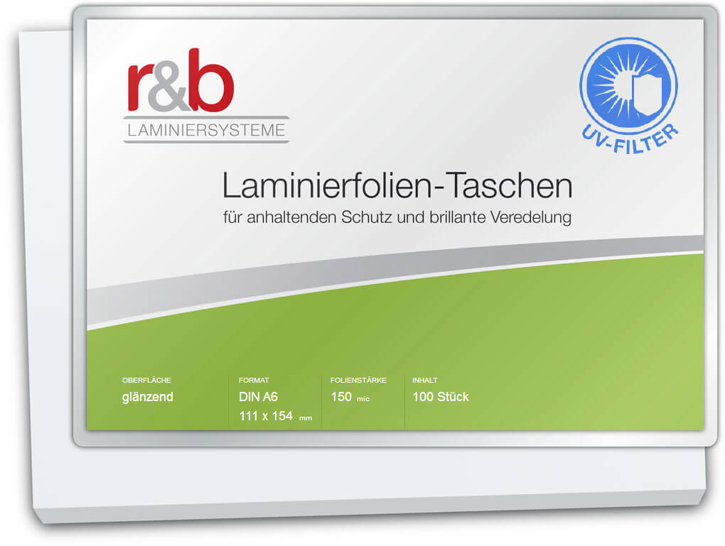 Laminierfolien A6 111 x 154 mm 150 mic glänzend UV Filter | Bestnr. FT-A6-150UV