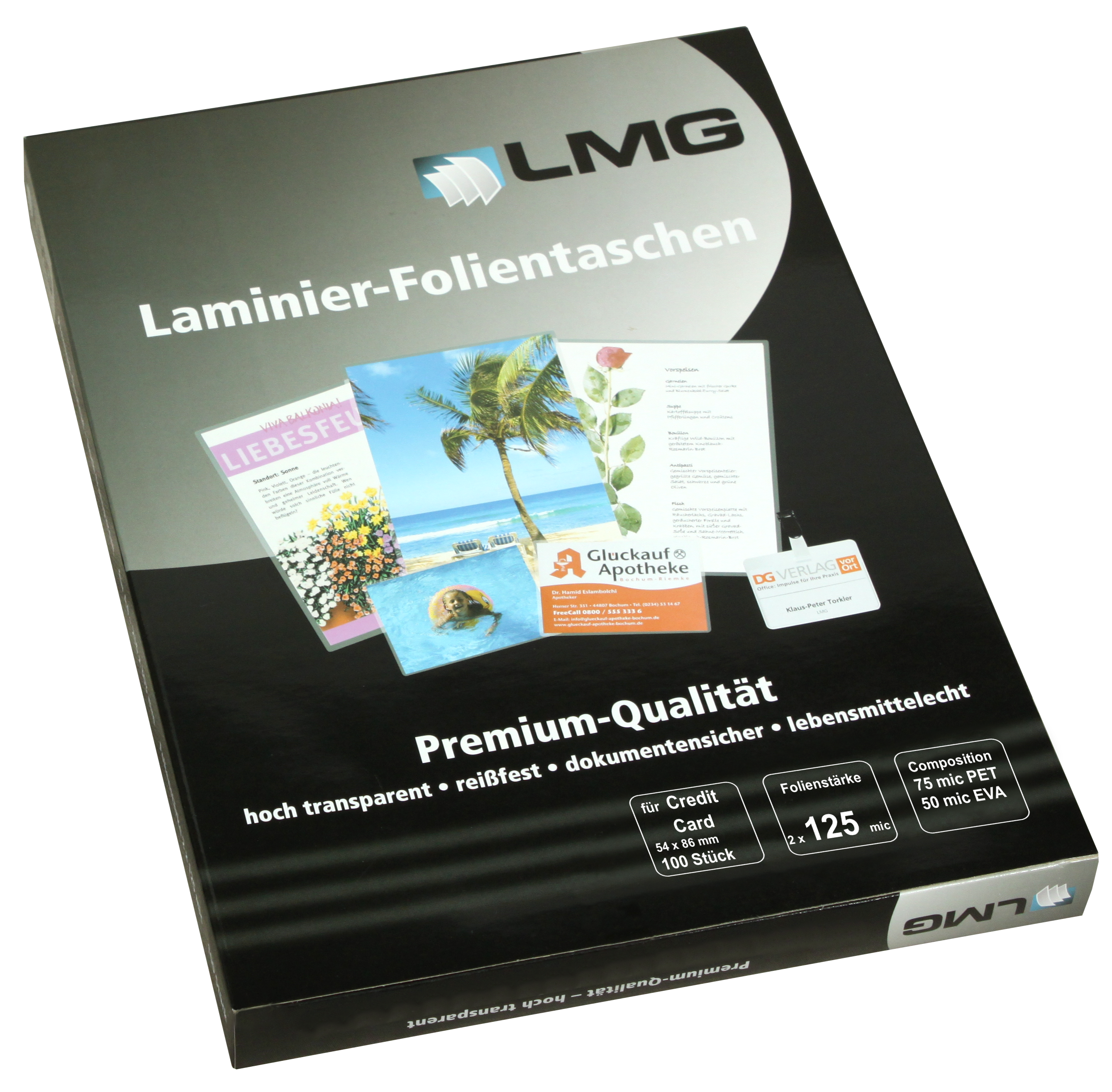 Premium Laminierfolien Credit Card (54 x 86 mm), 2 x 125 mic, glänzend (100 Stück)