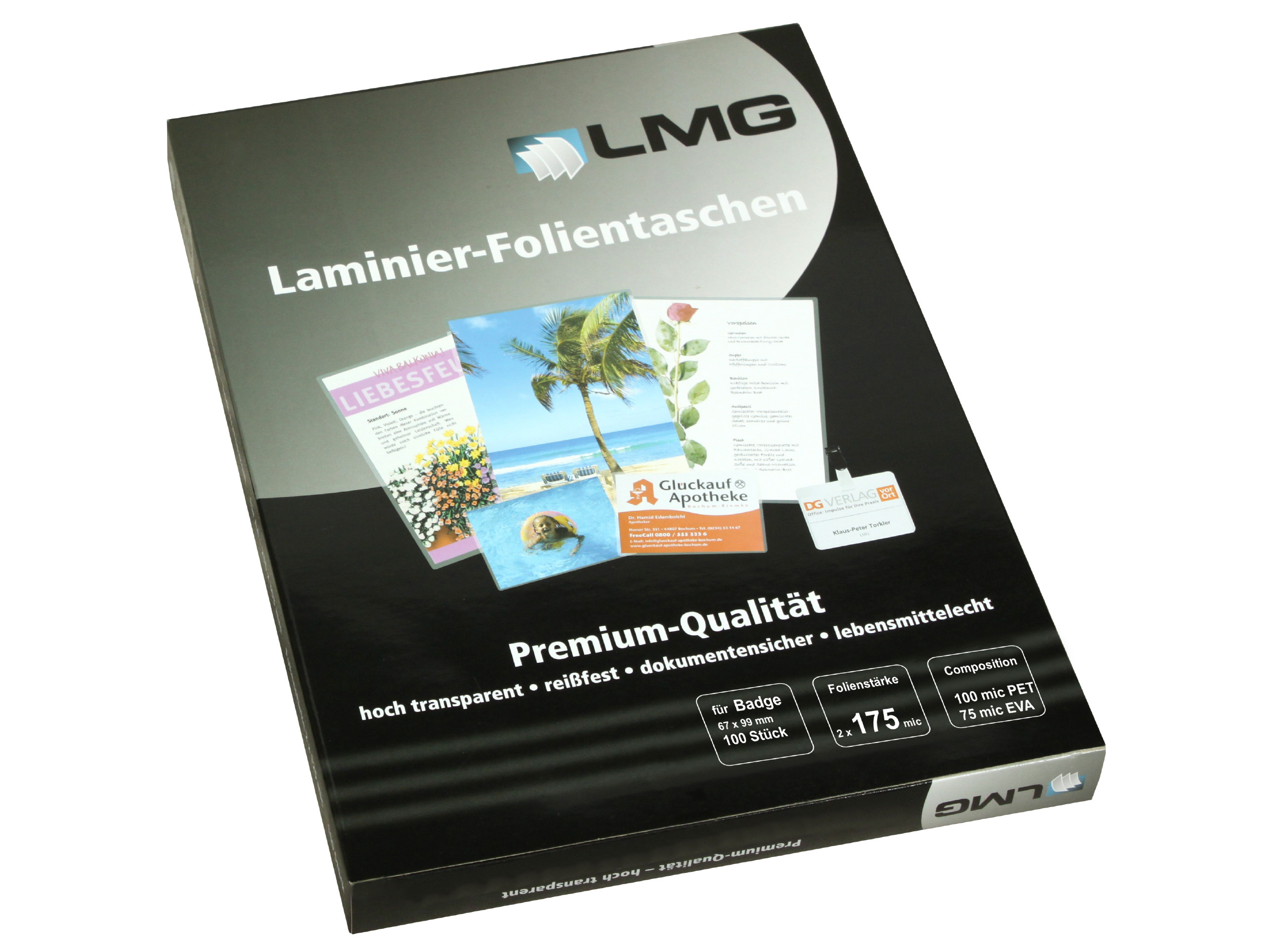 Laminierfolien Badge (67 x 99 mm), 2 x 175 mic, glänzend (100 Stück)