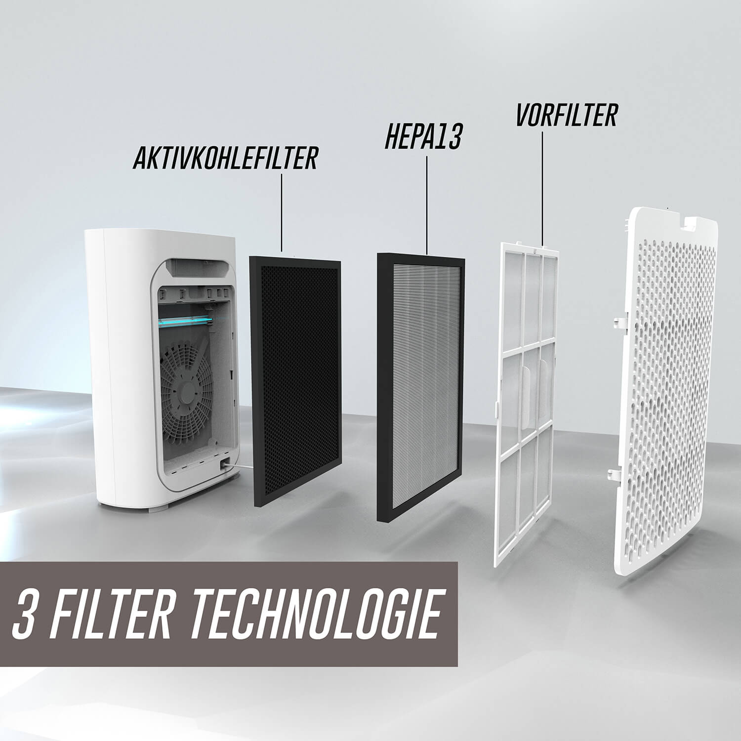 LMG Luftreiniger, Vorfilter, HEPA13, Aktivkohlefilter, WiFi, 510 m³, UV Licht, 66W (1 Stück)