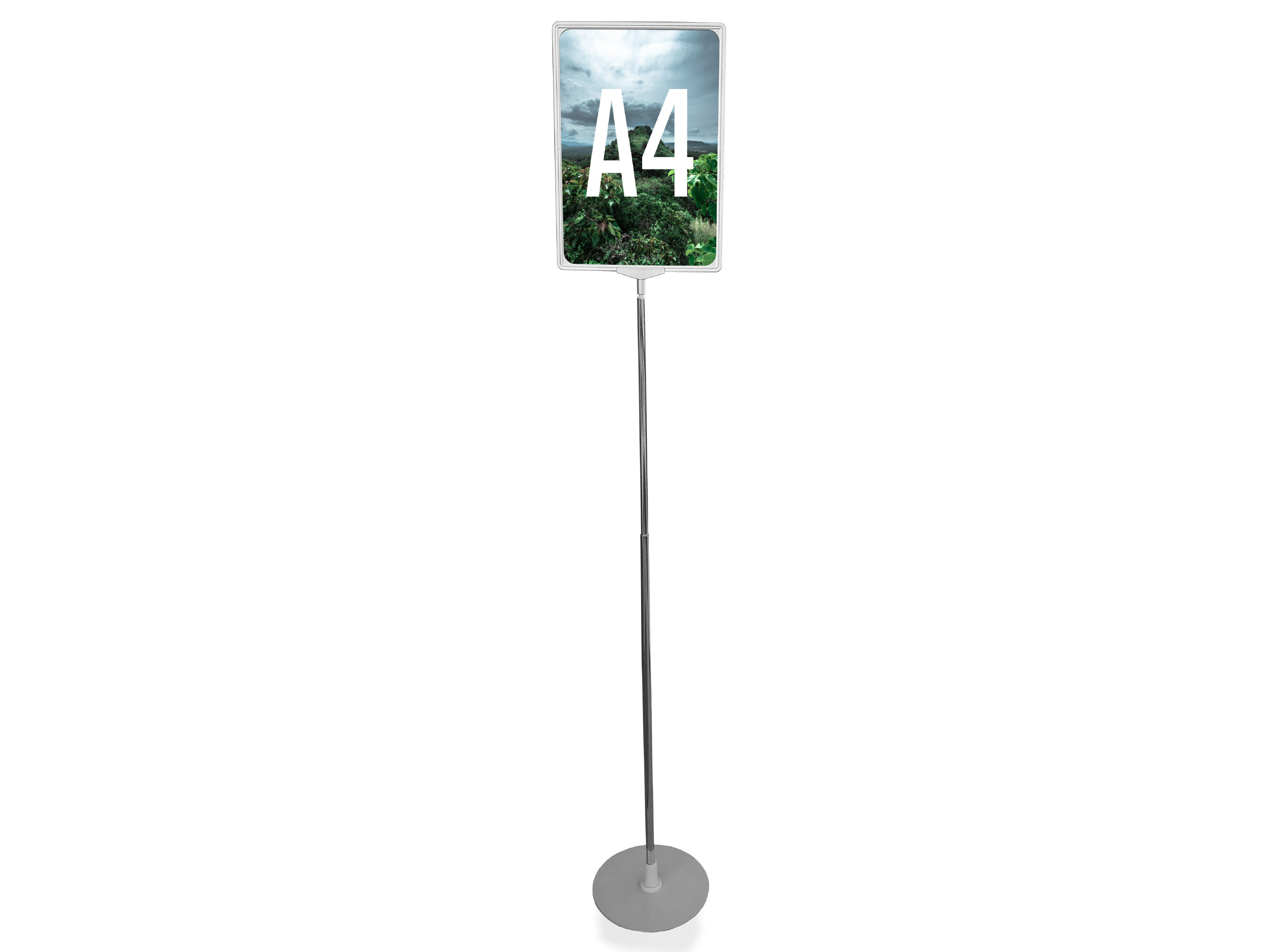 Vorführartikel - Plakatständer A4 Exclusiv komplett silber  Standrohr BD T-Stück Laminatrahmen (1 Set)