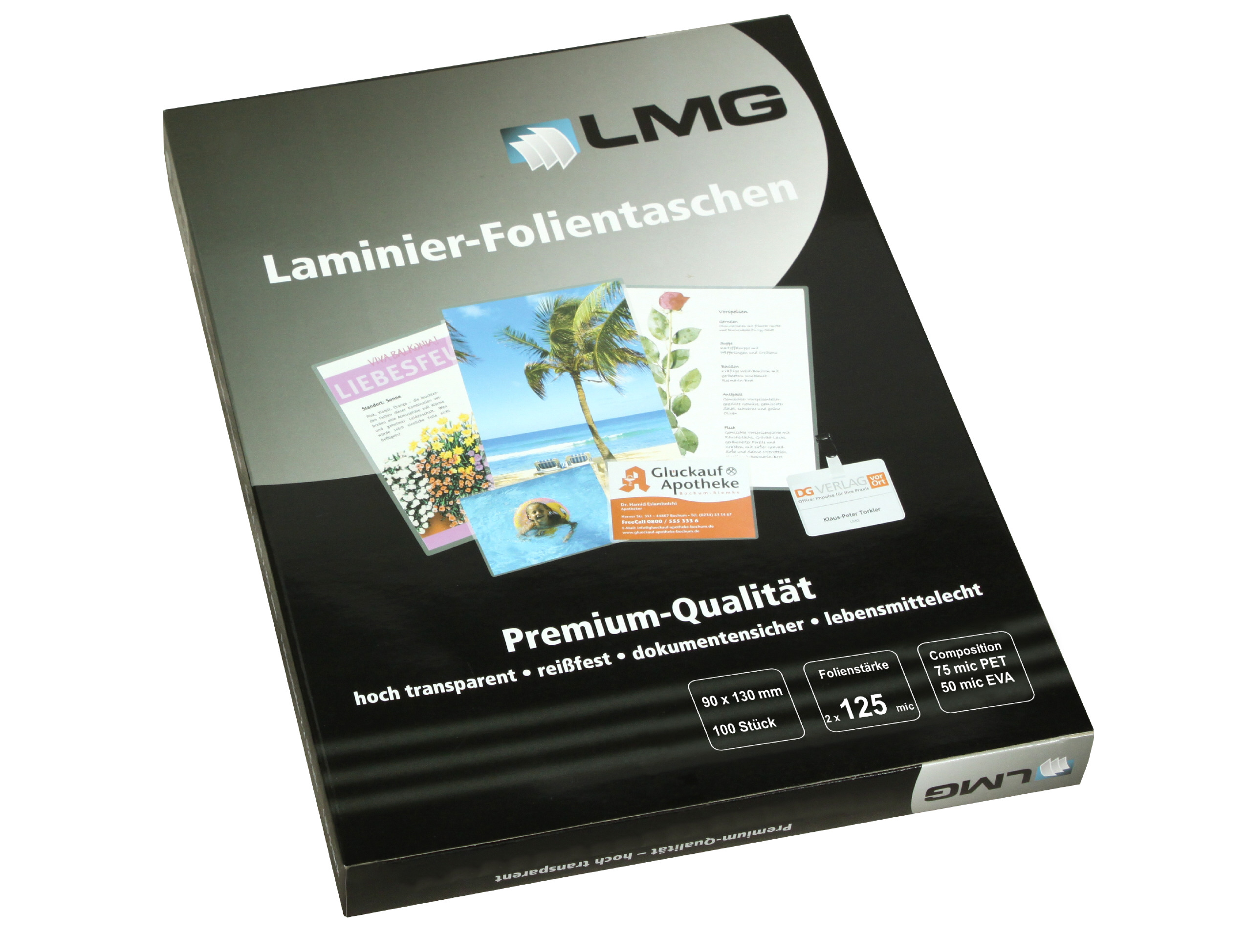 Premium Laminierfolien 90 x 130 mm, 2 x 125 mic, glänzend (100 Stück)