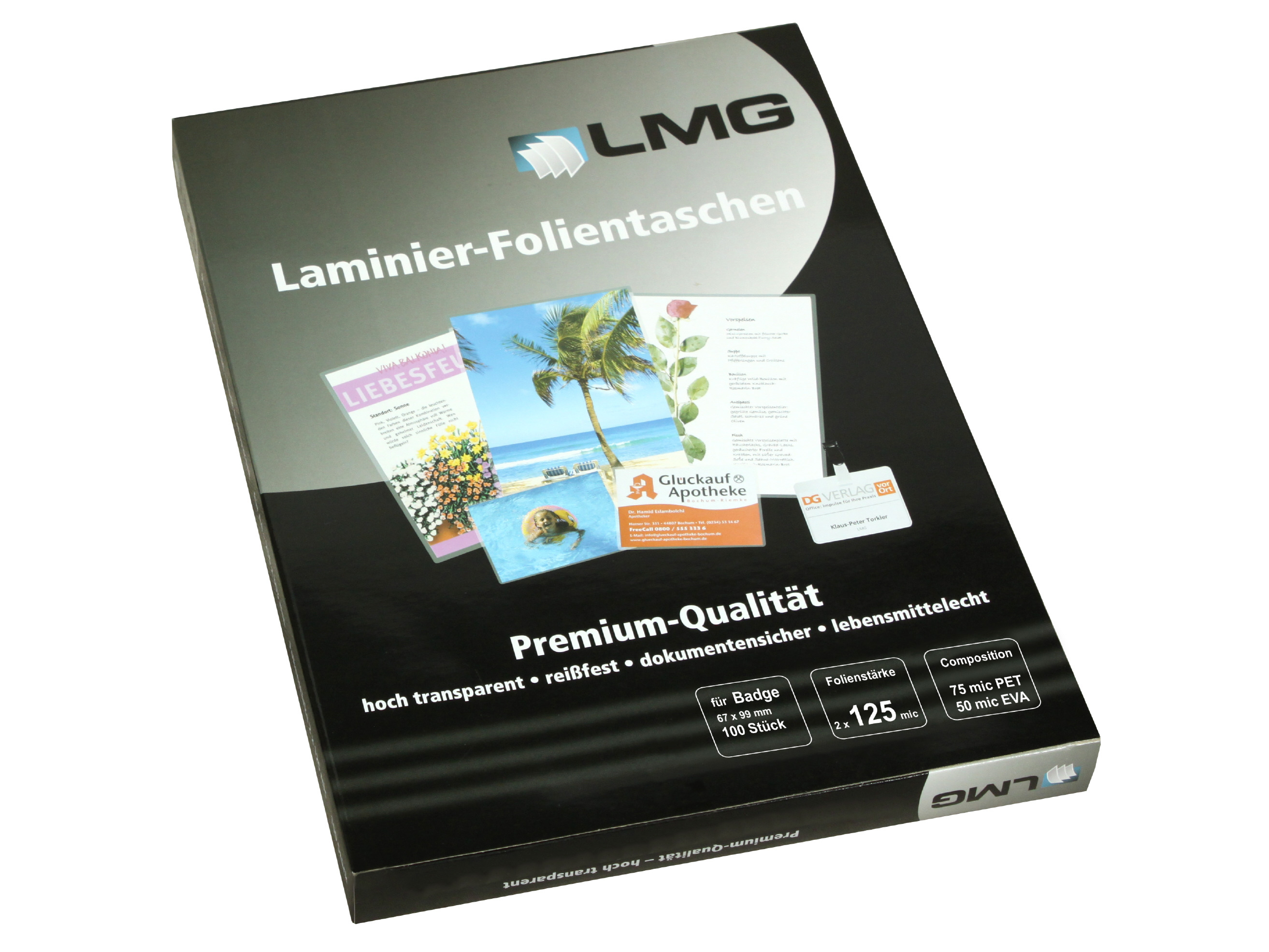 Laminierfolien Badge (67 x 99 mm), 2 x 125 mic, glänzend (100 Stück)