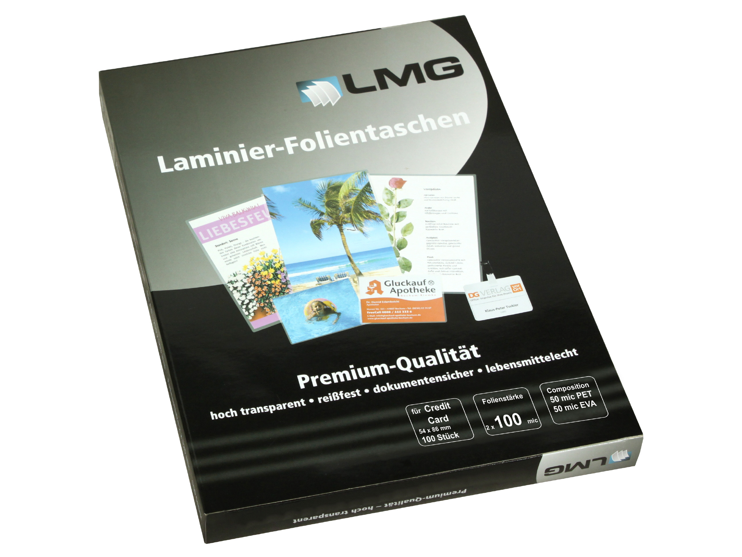 Premium Laminierfolien Credit Card (54 x 86 mm), 2 x 100 mic, glänzend (100 Stück)