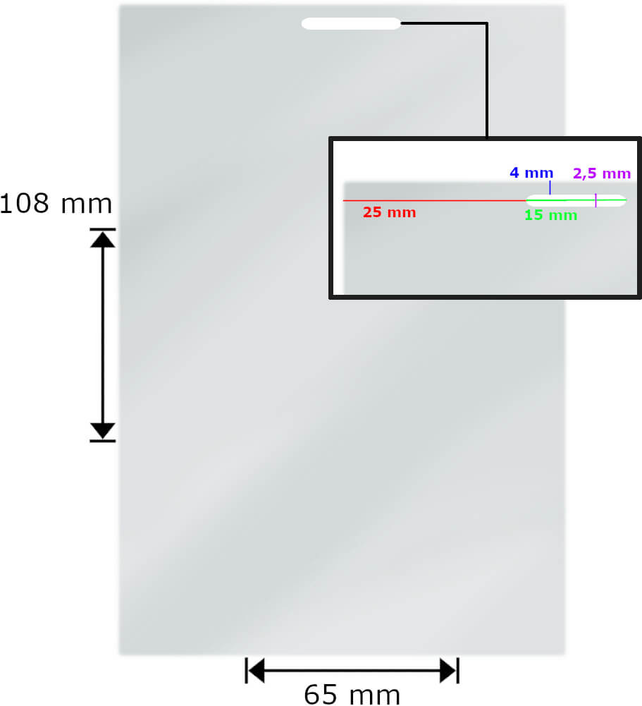 Laminierfolien Gepäck Anhänger (65 x 108 mm), 2 x 125 mic, glänzend, mit Langloch (100 Stück)