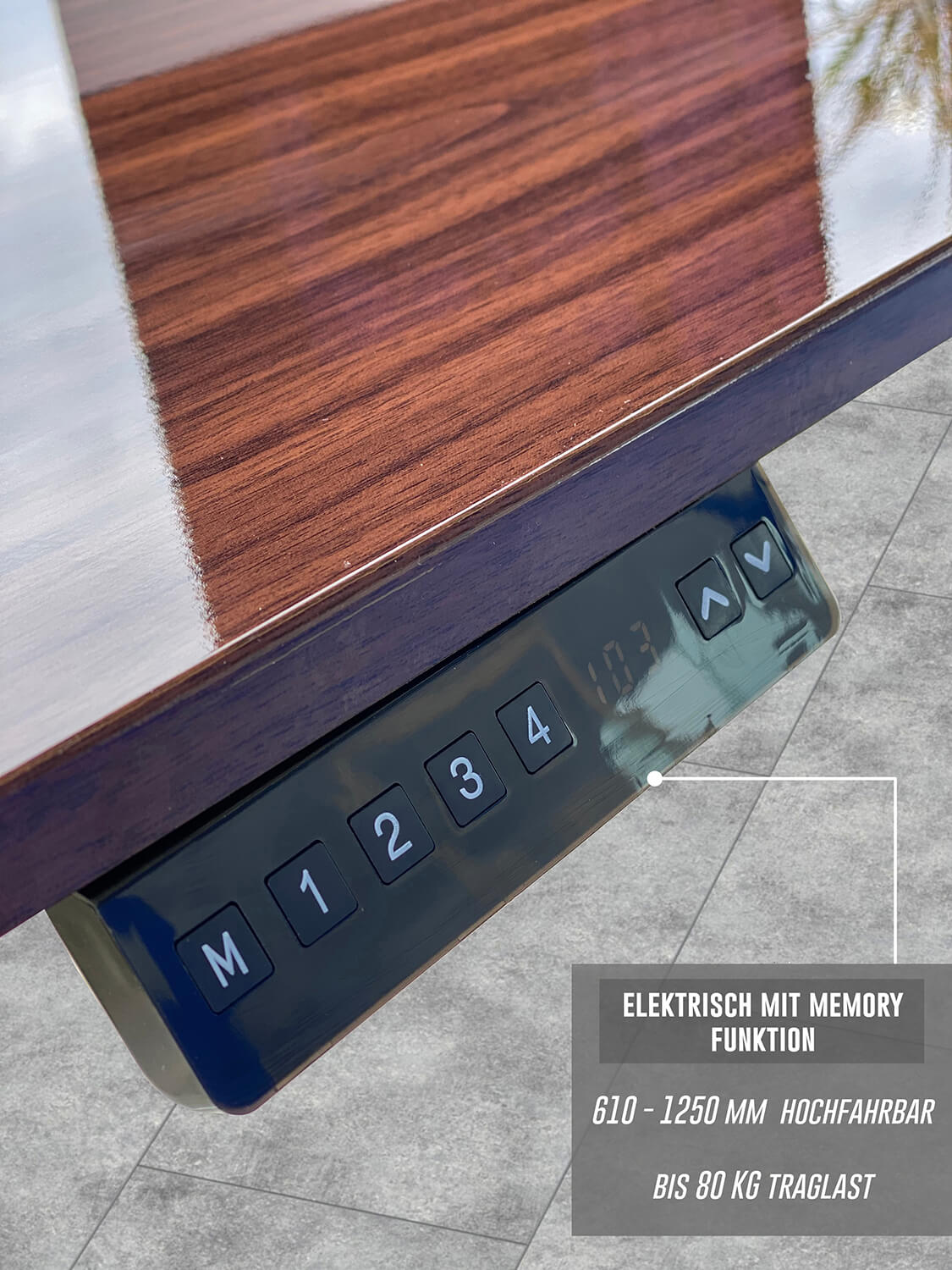 Eleketrisch Höhenverstellbarer Schreibtisch Tischgestell Länge: 1300-1600mm, Höhe:610-1250mm silber (1 Stück)